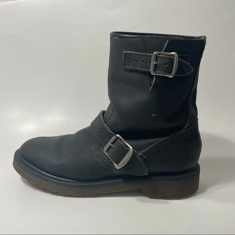 Rare Vintage Dr. Martens Motorcycle Boots Buckles Made in England 5 Black - Picture 7 of 15